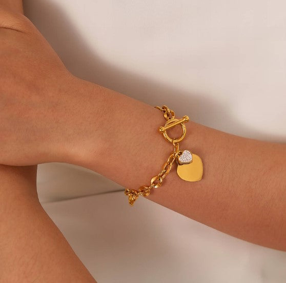 "Hearts" Bracelet, 18K Gold Plated Steel