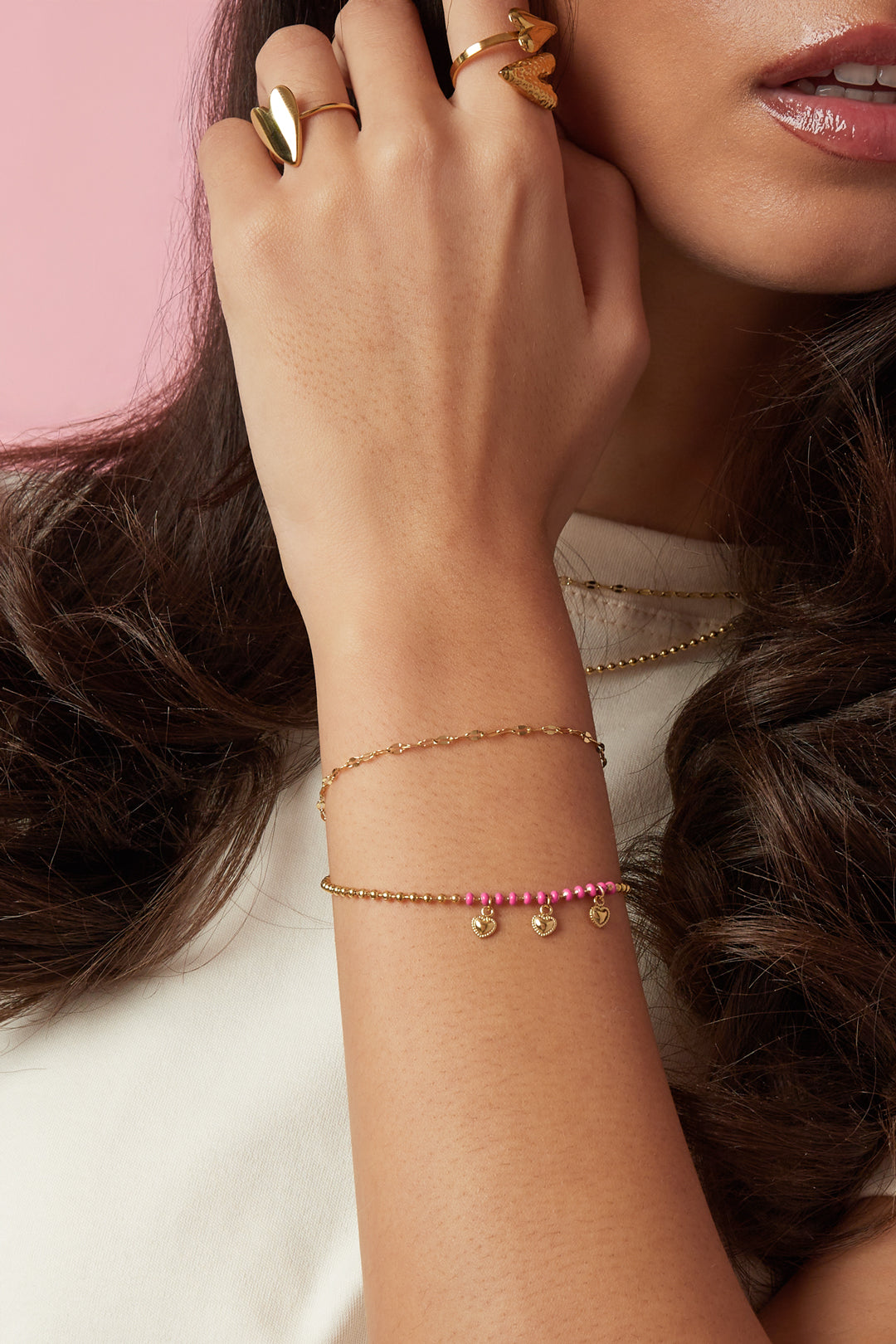 Roestvrijstalen bedelarmbanden met hartje, eenvoudige dagelijkse serie, dames sieraden