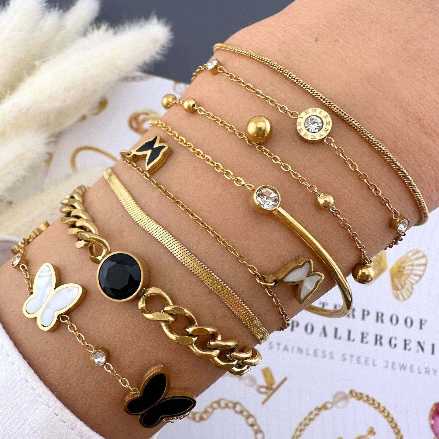 Butterflies Bracelet, 18K Gold Plated Steel