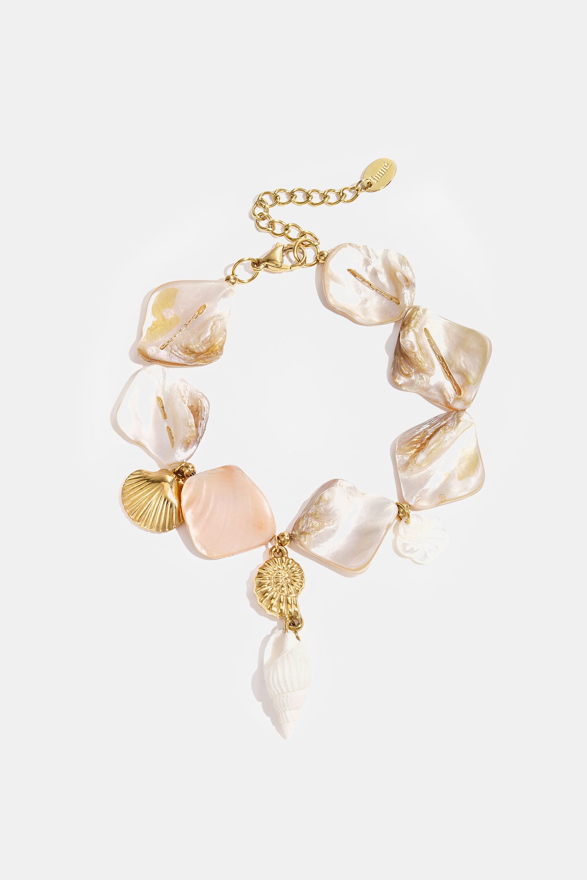 Armband met schelpen en zee charms beige