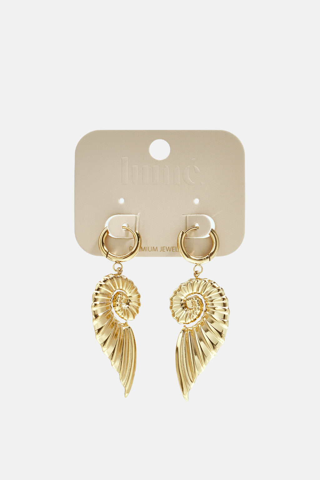 Small hoop earrings with large twist shell charm