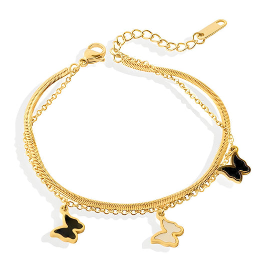 Butterflies Bracelet, 18K Gold Plated Steel