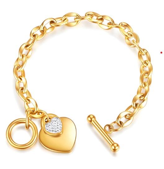 "Hearts" Bracelet, 18K Gold Plated Steel