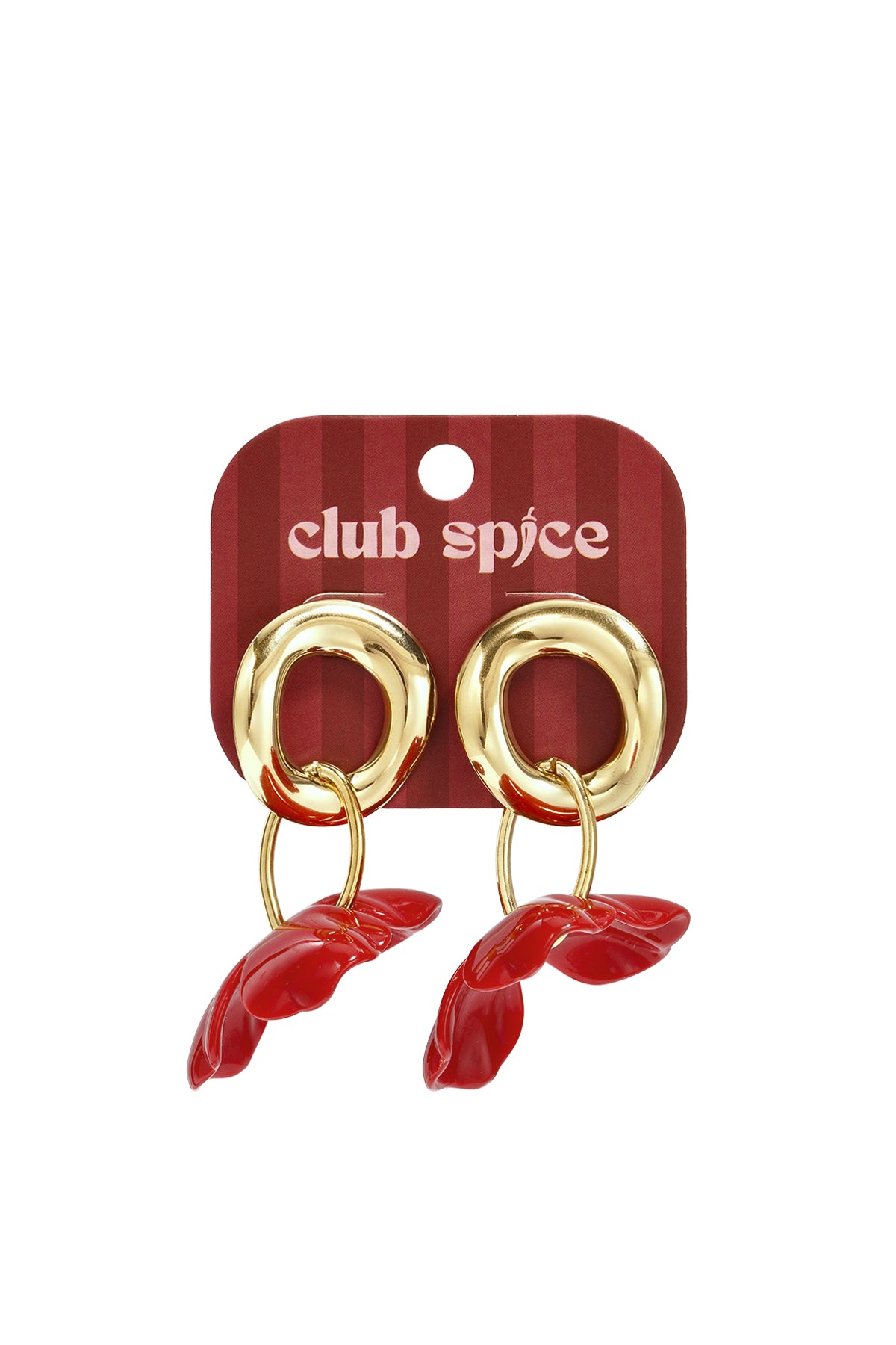 Round earrings with hanging flower