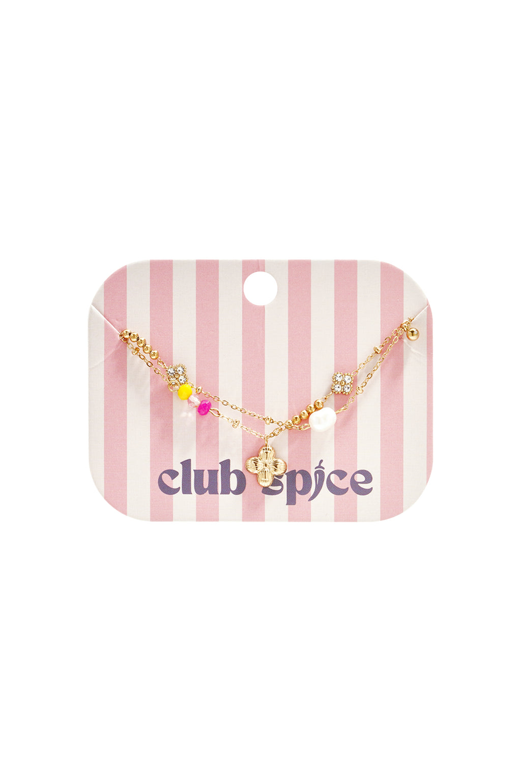 Bracelet with hanging clover, pearl and beads