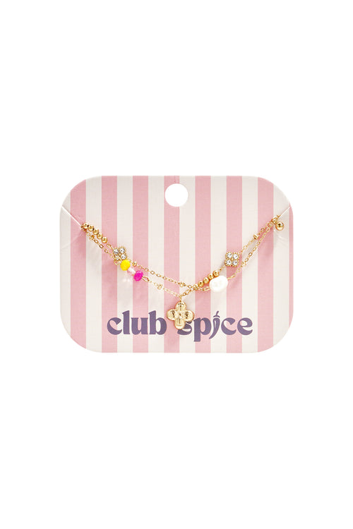 Bracelet with hanging clover, pearl and beads